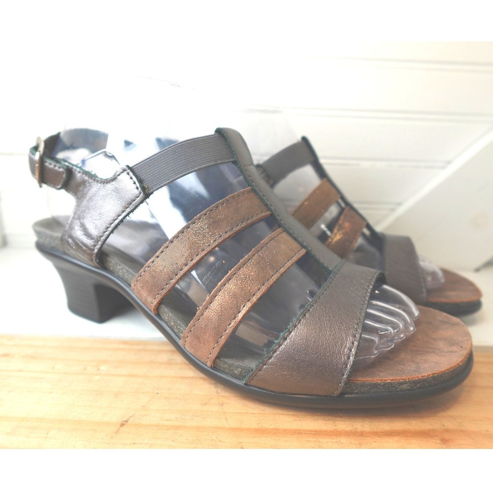 SAS Allegro Heel Strap Sandal Women's Size 7M Metallic Leather Comfort Shoes